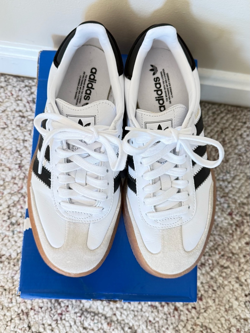 Adidas Sambae Sneakers/ White with Black Stripes and Gum Sole/Wms Sz 6 - Picture 2 of 11